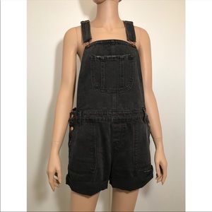 New Look Dungaree Black Denim Overall Shorts Sz 8